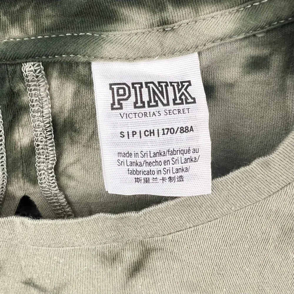 Pink Victoria's Secret Green Tie Dye Spell Out T Shirt Size Small - Picture 2 of 5